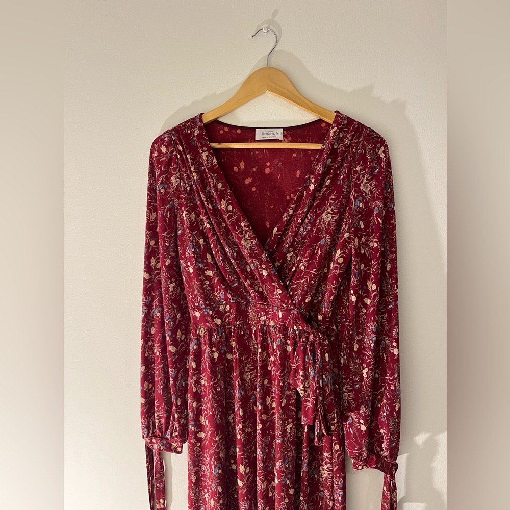 Burgundy floral dress made in Guatemala
